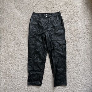 Women’s Sleek Black Faux Leather Cargo Pants